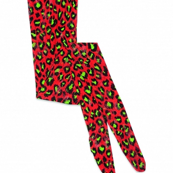 size S - Gucci Red Stretch Tights Black Green Leopard Print - Picture 1 of 6